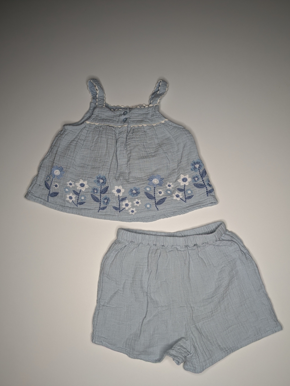 Next Light Blue Floral Embroidered Tank & Shorts Set